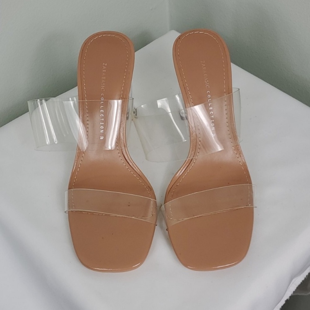 Zara Vinyl Sandals with Methacrylate Heel Size 6.5